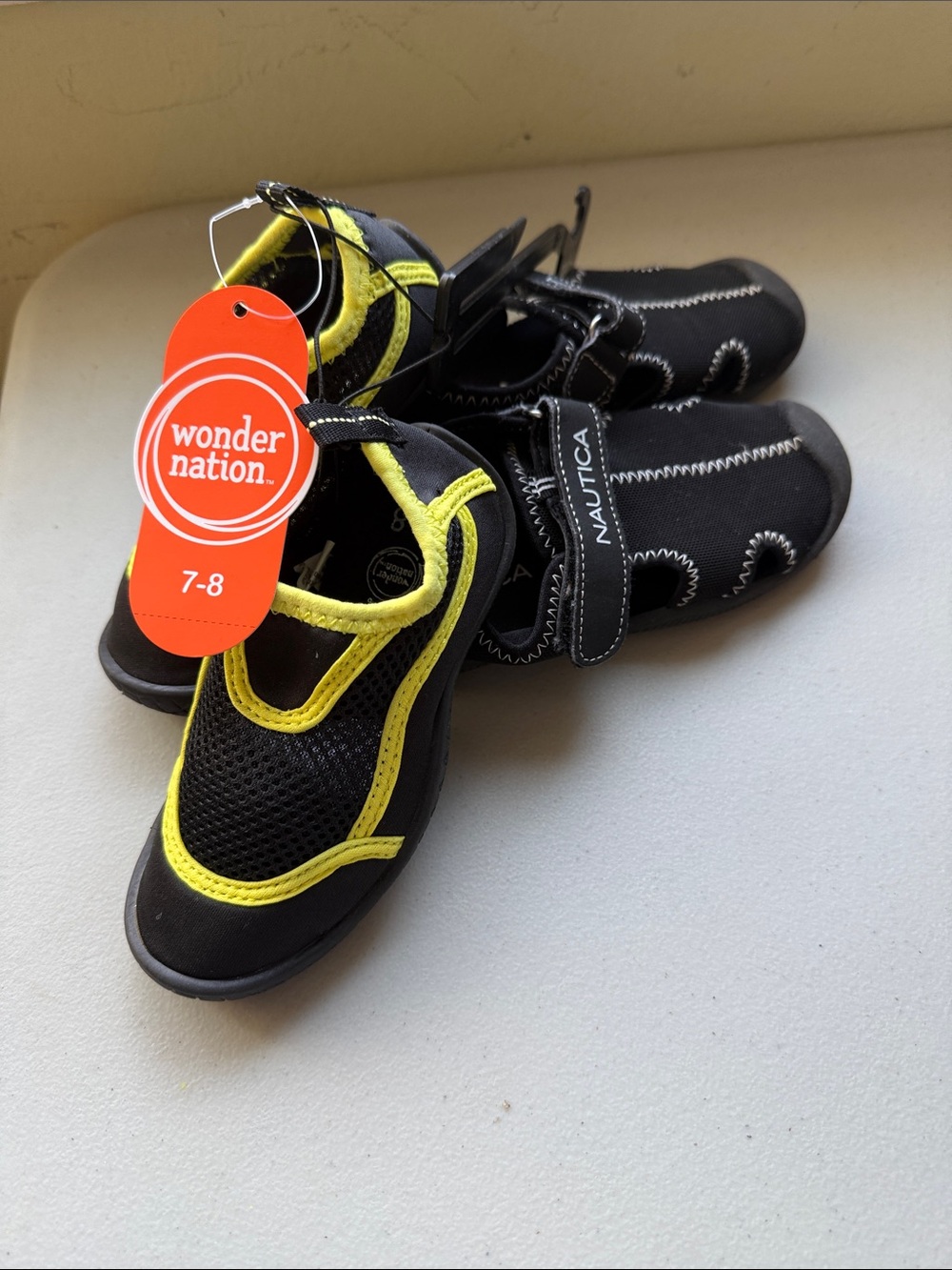 Nautica Kids Black size 9 in good condition & Yellow Trim Water Shoes 7-8 Size